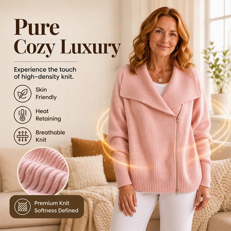🔥LAST DAY SALE 50% OFF💥Women's Chic Asymmetrical Zip Up Sweater Jacket