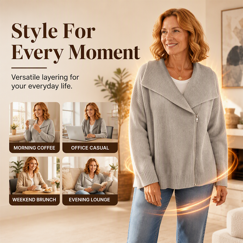 🔥LAST DAY SALE 50% OFF💥Women's Chic Asymmetrical Zip Up Sweater Jacket