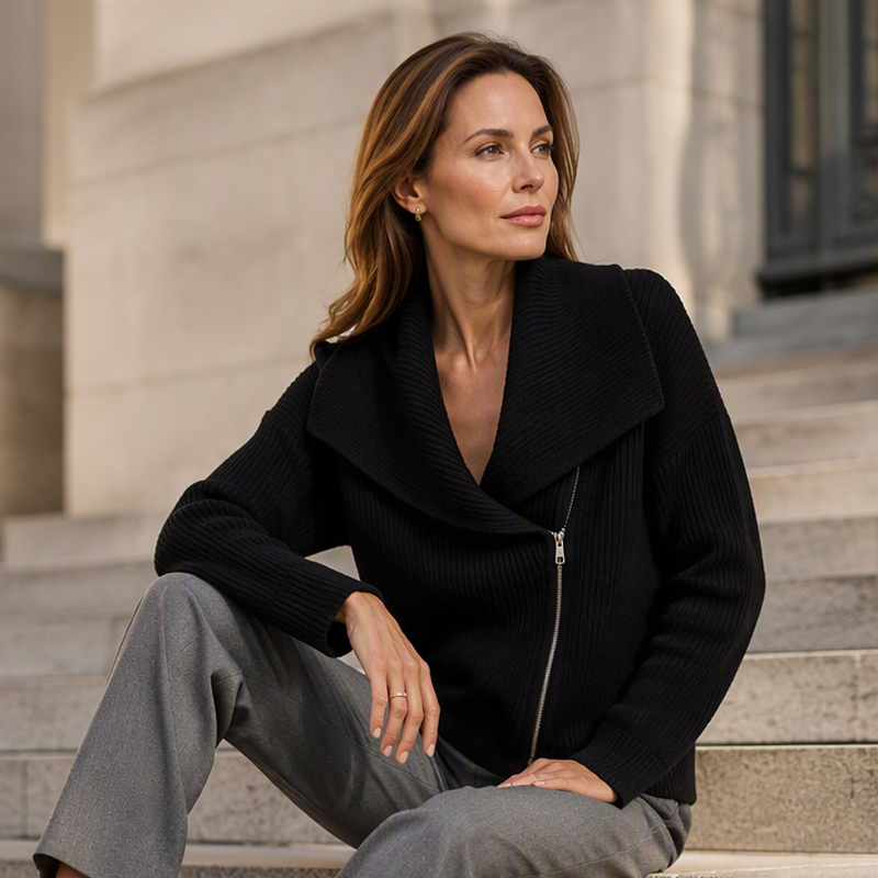 🔥LAST DAY SALE 50% OFF💥Women's Chic Asymmetrical Zip Up Sweater Jacket