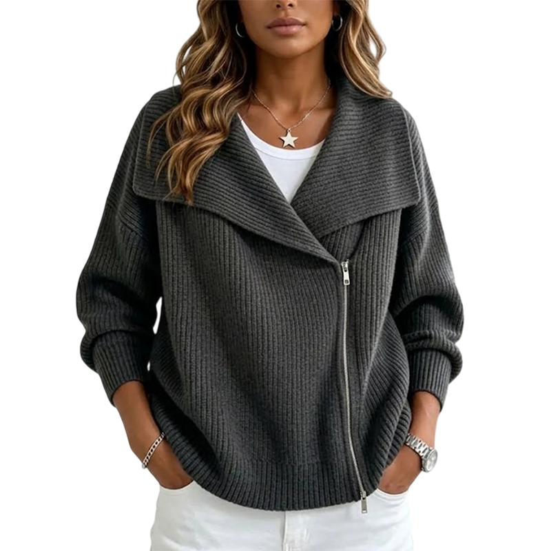 🔥LAST DAY SALE 50% OFF💥Women's Chic Asymmetrical Zip Up Sweater Jacket