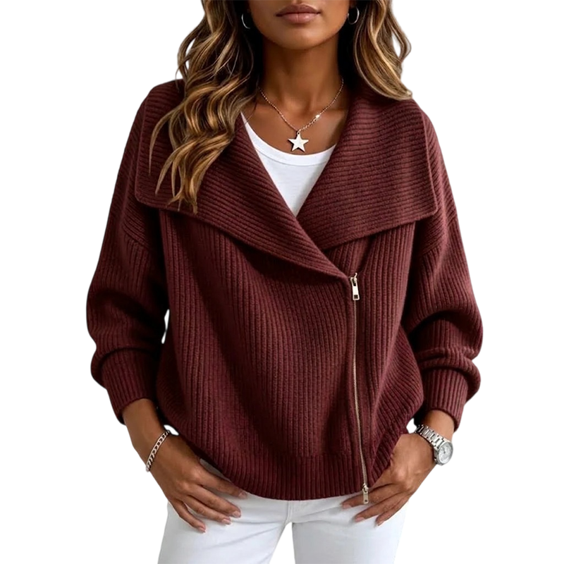 🔥LAST DAY SALE 50% OFF💥Women's Chic Asymmetrical Zip Up Sweater Jacket