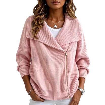 🔥LAST DAY SALE 50% OFF💥Women's Chic Asymmetrical Zip Up Sweater Jacket