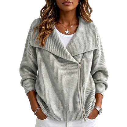 🔥LAST DAY SALE 50% OFF💥Women's Chic Asymmetrical Zip Up Sweater Jacket