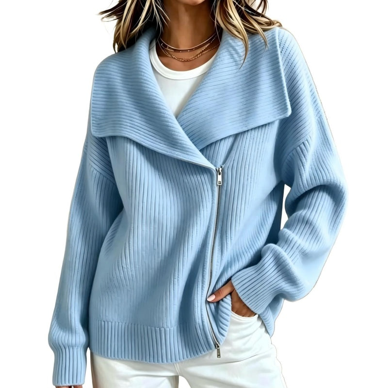 🔥LAST DAY SALE 50% OFF💥Women's Chic Asymmetrical Zip Up Sweater Jacket