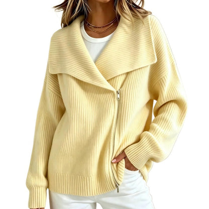 🔥LAST DAY SALE 50% OFF💥Women's Chic Asymmetrical Zip Up Sweater Jacket