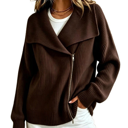 🔥LAST DAY SALE 50% OFF💥Women's Chic Asymmetrical Zip Up Sweater Jacket