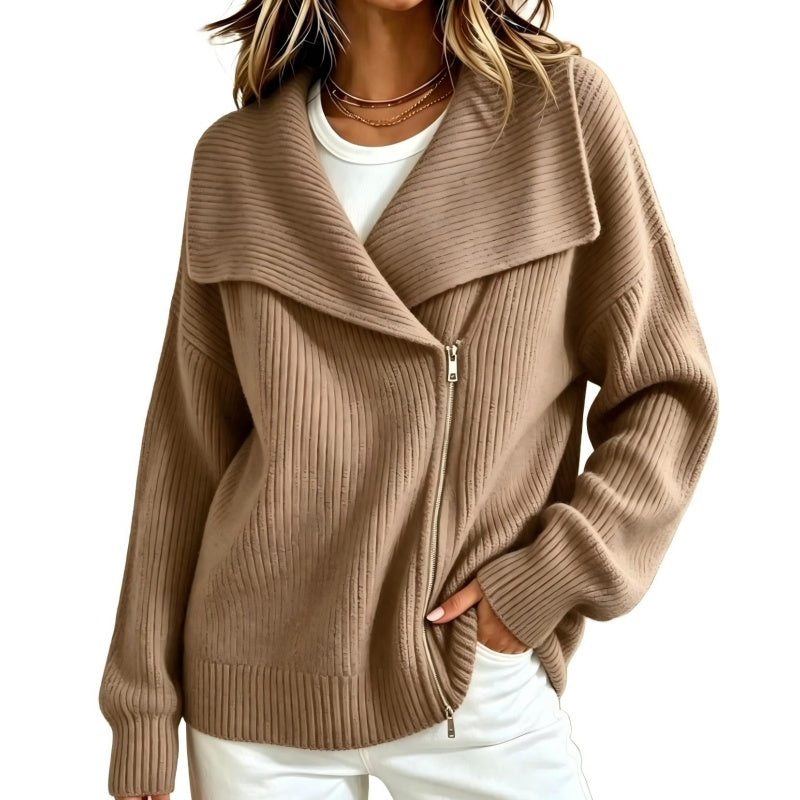 🔥LAST DAY SALE 50% OFF💥Women's Chic Asymmetrical Zip Up Sweater Jacket