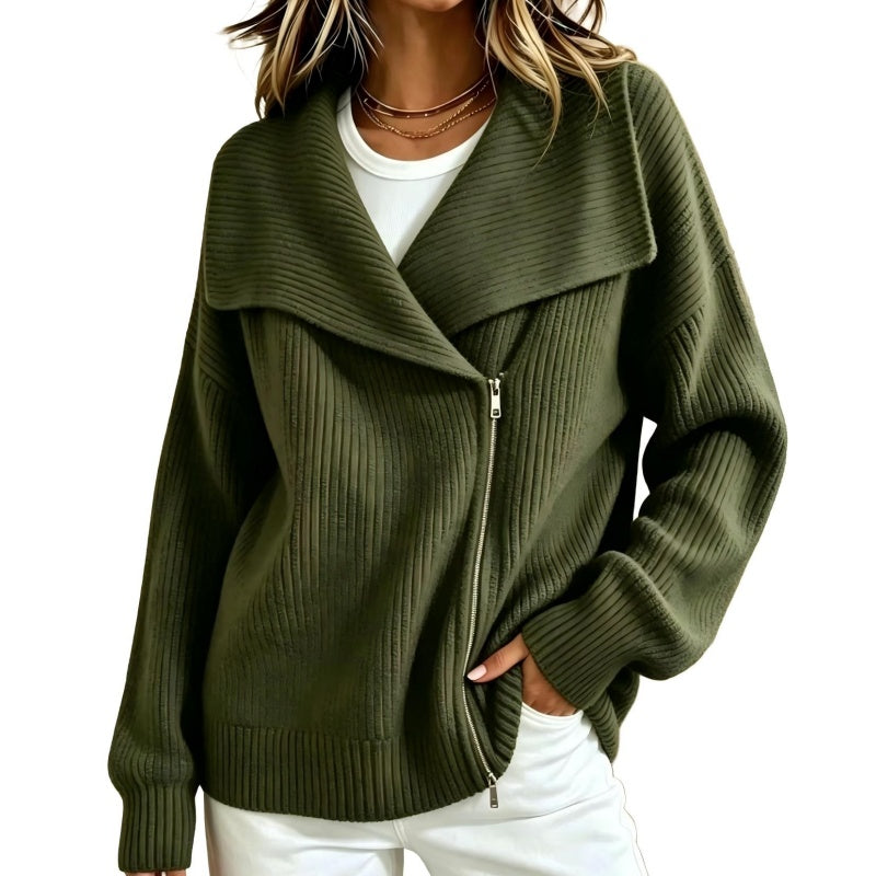 🔥LAST DAY SALE 50% OFF💥Women's Chic Asymmetrical Zip Up Sweater Jacket