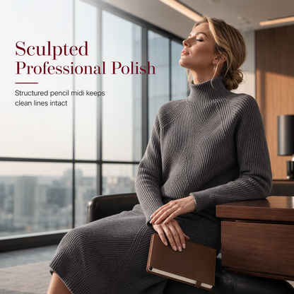 🍂 Women's Solid Color Turtleneck Knit Pullover Sweater and Skirt Set