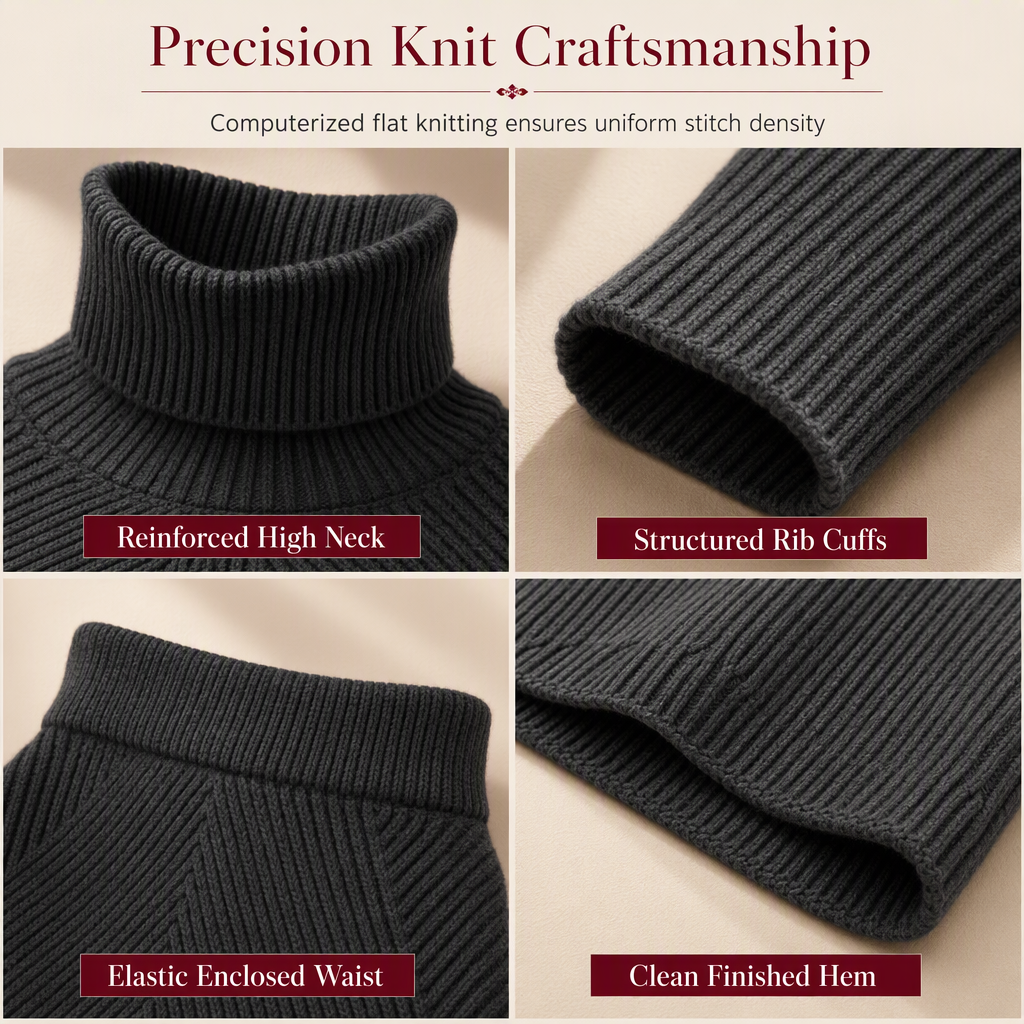 🍂 Women's Solid Color Turtleneck Knit Pullover Sweater and Skirt Set
