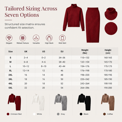 🍂 Women's Solid Color Turtleneck Knit Pullover Sweater and Skirt Set
