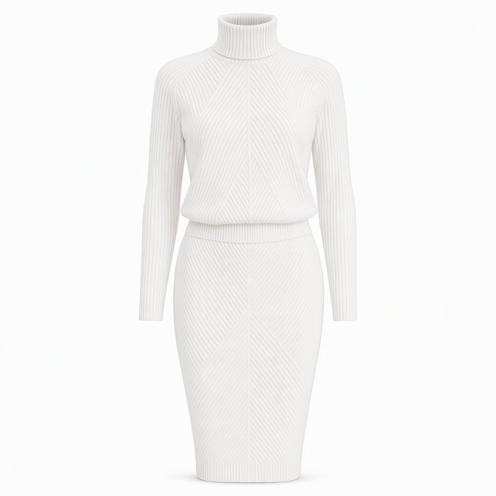 🍂 Women's Solid Color Turtleneck Knit Pullover Sweater and Skirt Set
