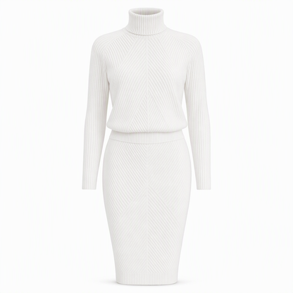 🍂 Women's Solid Color Turtleneck Knit Pullover Sweater and Skirt Set