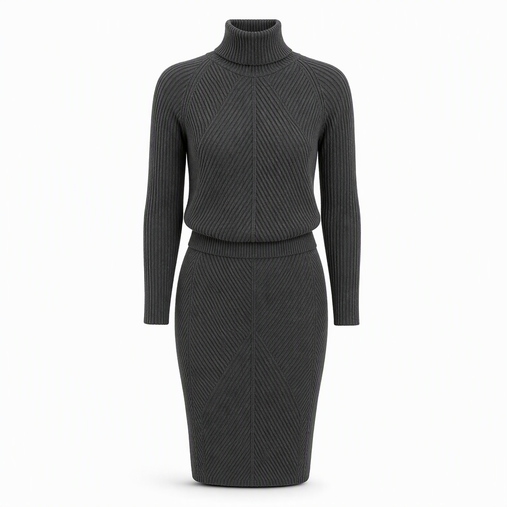 🍂 Women's Solid Color Turtleneck Knit Pullover Sweater and Skirt Set