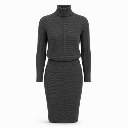 🍂 Women's Solid Color Turtleneck Knit Pullover Sweater and Skirt Set
