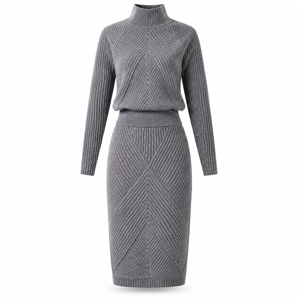 🍂 Women's Solid Color Turtleneck Knit Pullover Sweater and Skirt Set