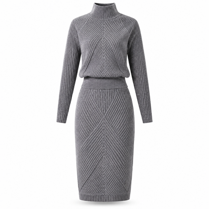 🍂 Women's Solid Color Turtleneck Knit Pullover Sweater and Skirt Set