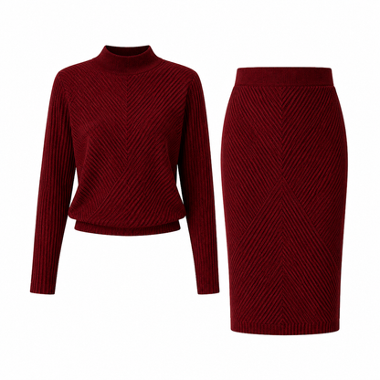 🍂 Women's Solid Color Turtleneck Knit Pullover Sweater and Skirt Set