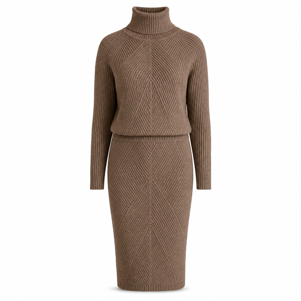 🍂 Women's Solid Color Turtleneck Knit Pullover Sweater and Skirt Set