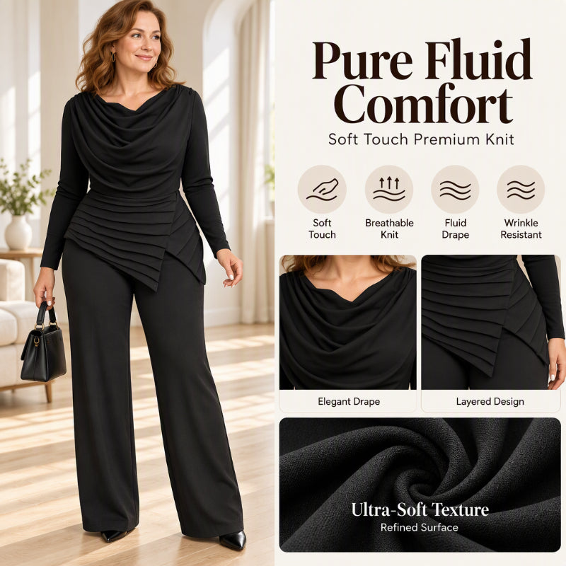 ✨Women's Draped Cowl Neck Top and Wide-Leg Pants Set