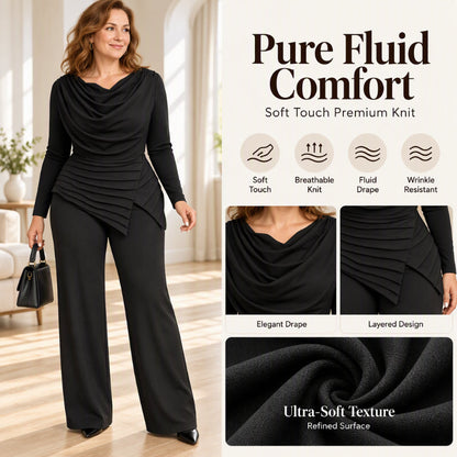 ✨Women's Draped Cowl Neck Top and Wide-Leg Pants Set