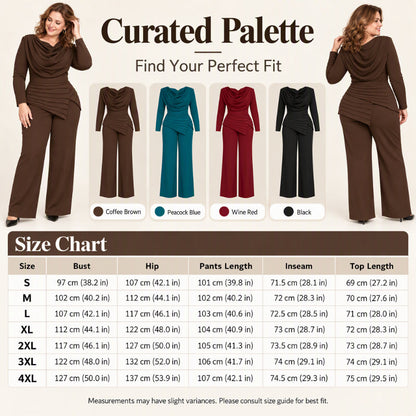 ✨Women's Draped Cowl Neck Top and Wide-Leg Pants Set