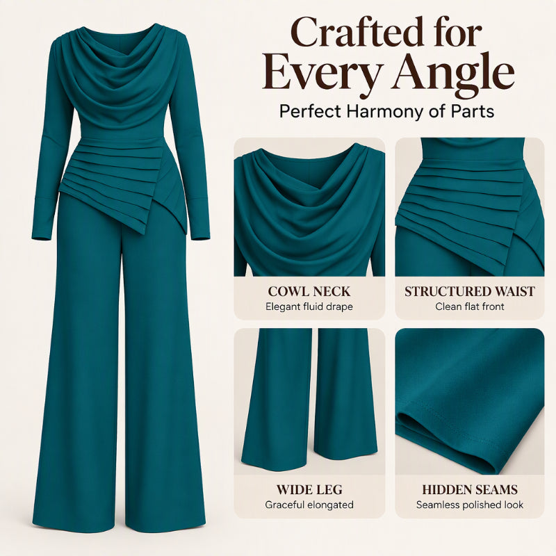 ✨Women's Draped Cowl Neck Top and Wide-Leg Pants Set