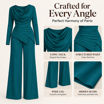 ✨Women's Draped Cowl Neck Top and Wide-Leg Pants Set