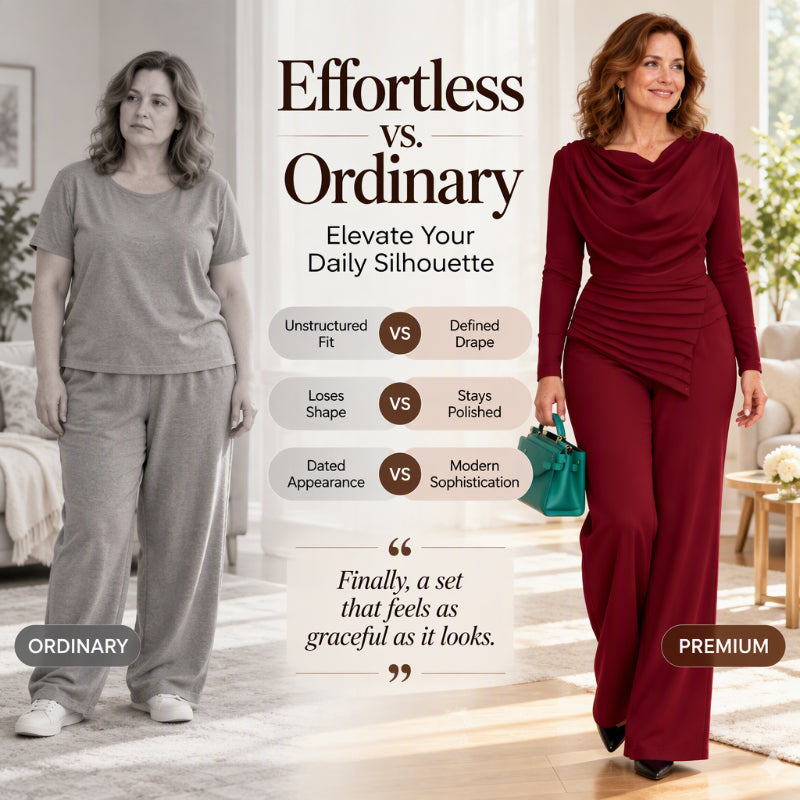 ✨Women's Draped Cowl Neck Top and Wide-Leg Pants Set