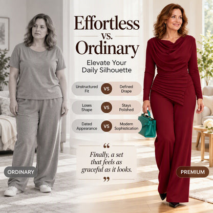✨Women's Draped Cowl Neck Top and Wide-Leg Pants Set