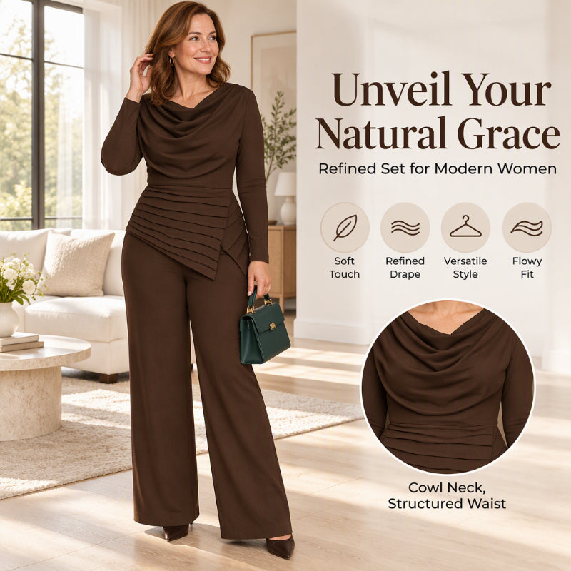 ✨Women's Draped Cowl Neck Top and Wide-Leg Pants Set