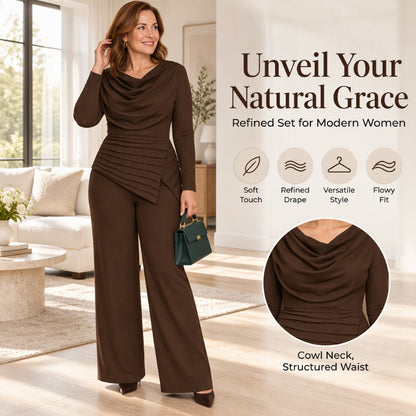 ✨Women's Draped Cowl Neck Top and Wide-Leg Pants Set