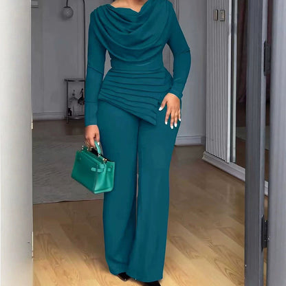 ✨Women's Draped Cowl Neck Top and Wide-Leg Pants Set