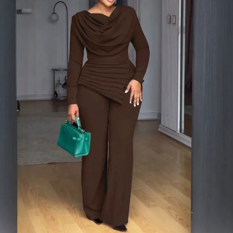 ✨Women's Draped Cowl Neck Top and Wide-Leg Pants Set