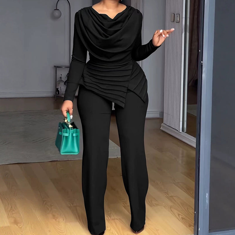 ✨Women's Draped Cowl Neck Top and Wide-Leg Pants Set