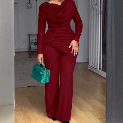 ✨Women's Draped Cowl Neck Top and Wide-Leg Pants Set