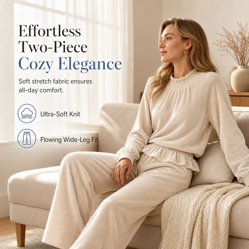 🍂Women's Casual Two Piece Set Long Sleeve Top and Wide Leg Pants Autumn Winter Commuting Outfit