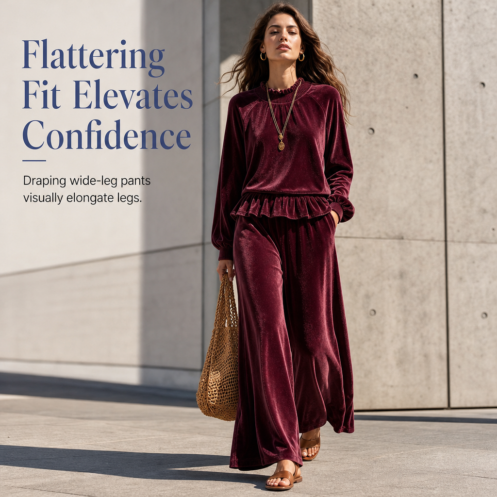 🍂Women's Casual Two Piece Set Long Sleeve Top and Wide Leg Pants Autumn Winter Commuting Outfit