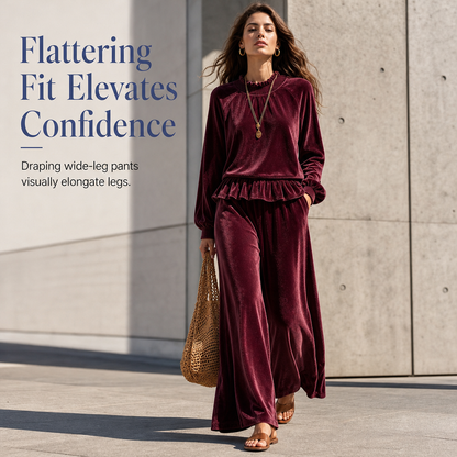🍂Women's Casual Two Piece Set Long Sleeve Top and Wide Leg Pants Autumn Winter Commuting Outfit