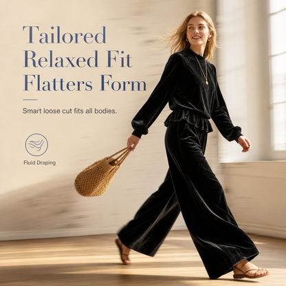 🍂Women's Casual Two Piece Set Long Sleeve Top and Wide Leg Pants Autumn Winter Commuting Outfit