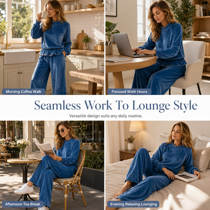 🍂Women's Casual Two Piece Set Long Sleeve Top and Wide Leg Pants Autumn Winter Commuting Outfit