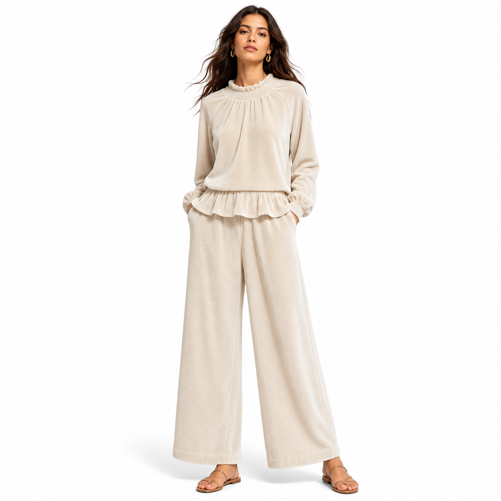 🍂Women's Casual Two Piece Set Long Sleeve Top and Wide Leg Pants Autumn Winter Commuting Outfit