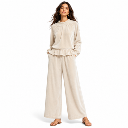 🍂Women's Casual Two Piece Set Long Sleeve Top and Wide Leg Pants Autumn Winter Commuting Outfit