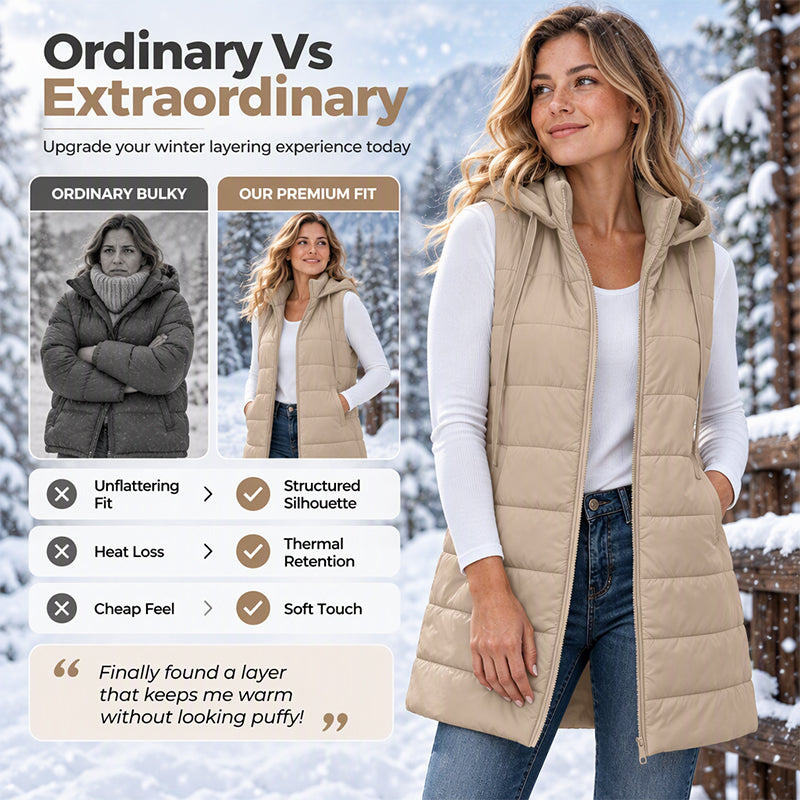 🔥Women's Mid-Length Hooded Padded Vest
