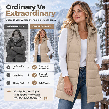 🔥Women's Mid-Length Hooded Padded Vest