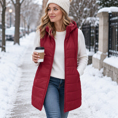 🔥Women's Mid-Length Hooded Padded Vest