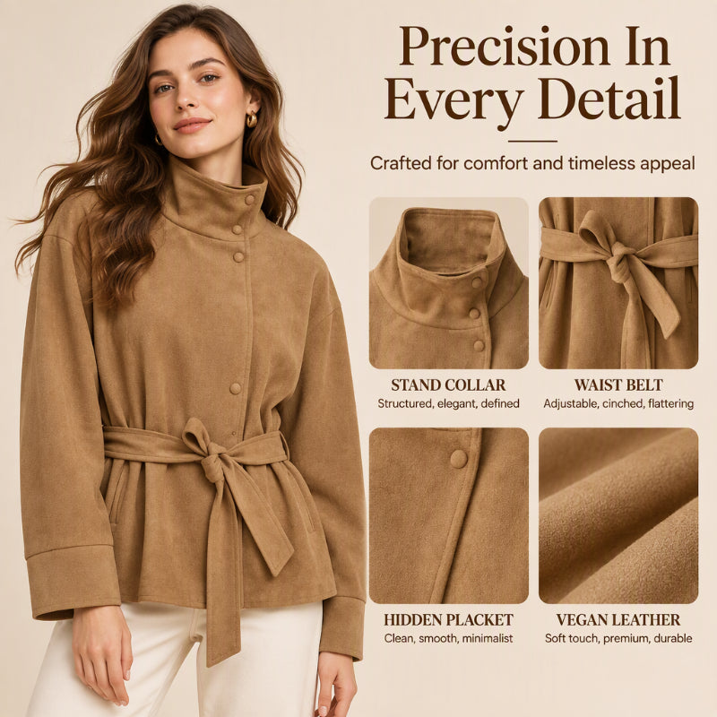 💖Women's Elegant Stand Collar Belted Jacket