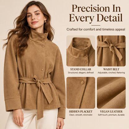 💖Women's Elegant Stand Collar Belted Jacket