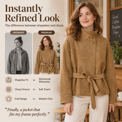 💖Women's Elegant Stand Collar Belted Jacket