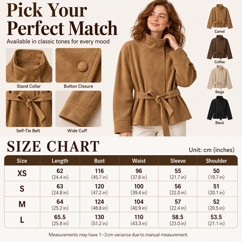 💖Women's Elegant Stand Collar Belted Jacket